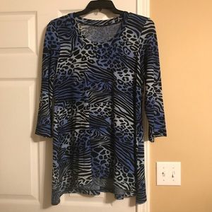 Blue & Black Cheetah & Zebra Print Top
